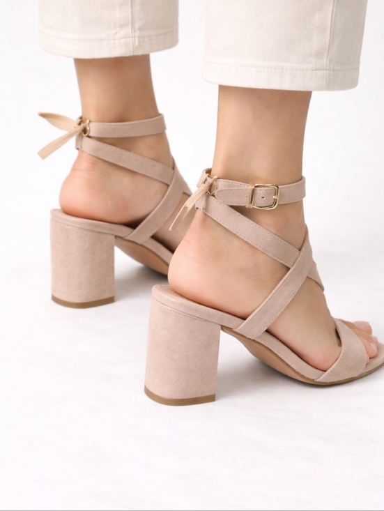 Trary Shoes - Nude Strappy Block Heel Sandals Minimalist Wedding Guest Chic Size 8